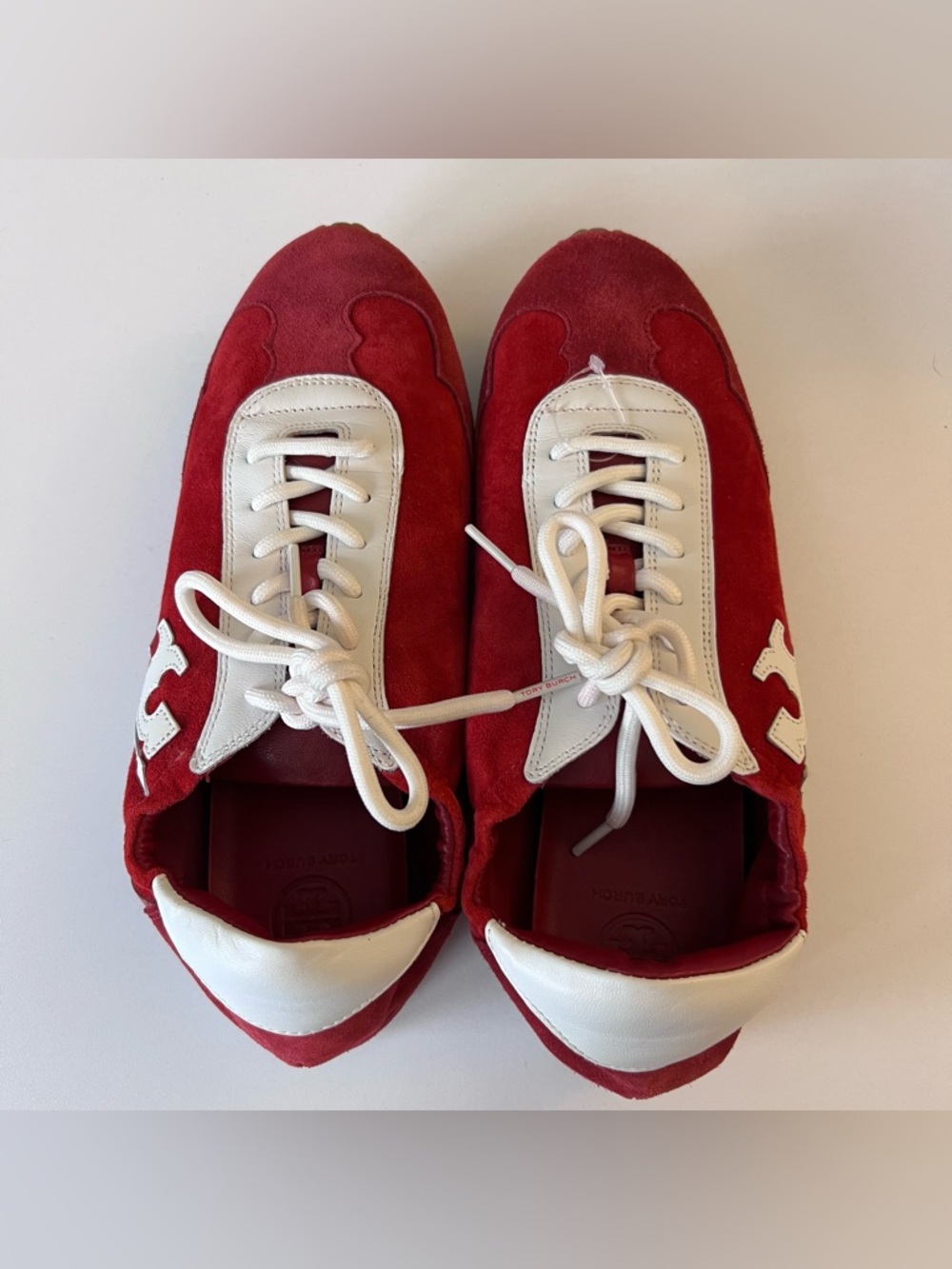 New Tory Burch Suede Lace-Up Sneakers - Picture 2 of 13
